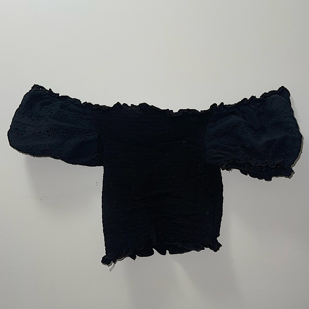Black Off-Shoulder Eyelet Top